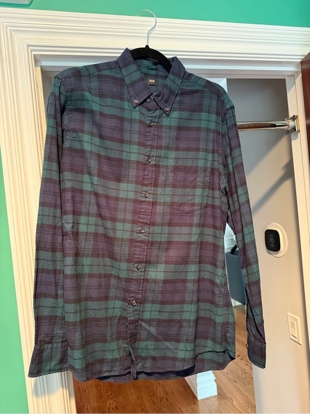 Uniqlo Green and Navy Plaid Button-Down Shirt